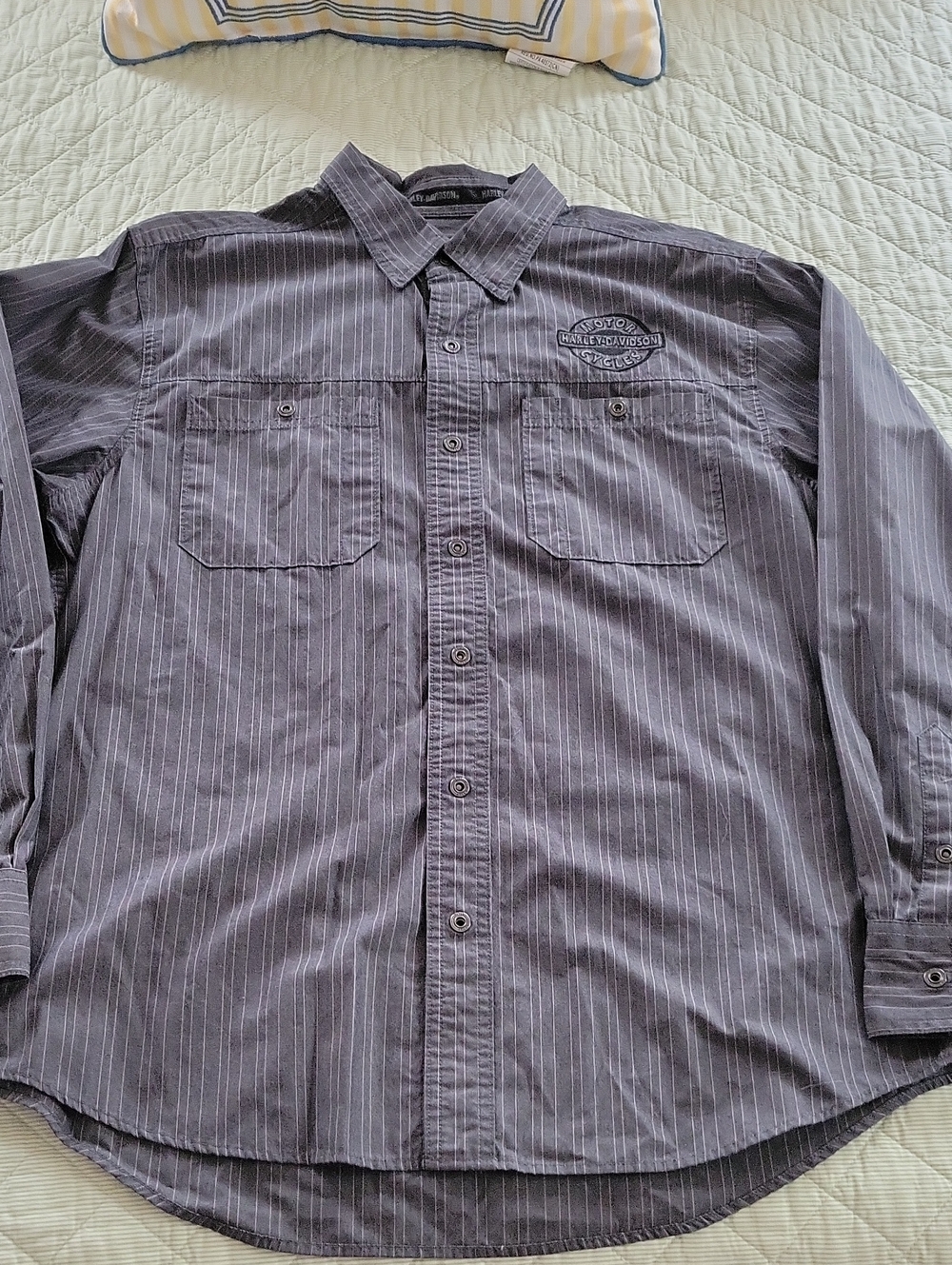 Harley-Davidson Gray Pinstripe Long Sleeve Button-Up Shirt
